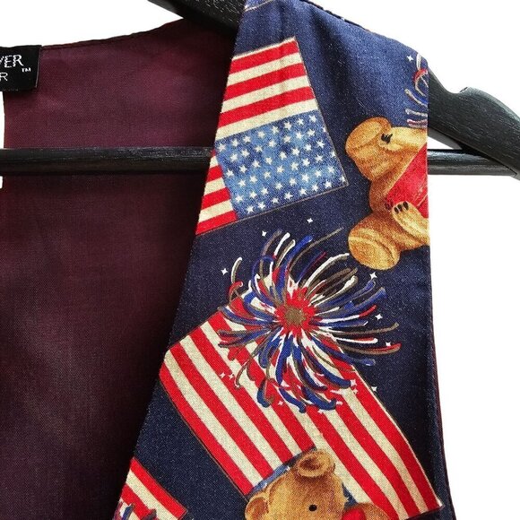 Vintage Saddle River Sportswear Patriotic Teddy Bear & Fireworks Vest Size Small - Picture 7 of 8